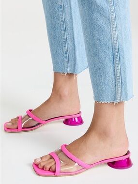 Staud Simone clear PVC and bougainvillea pink leather mules size 37